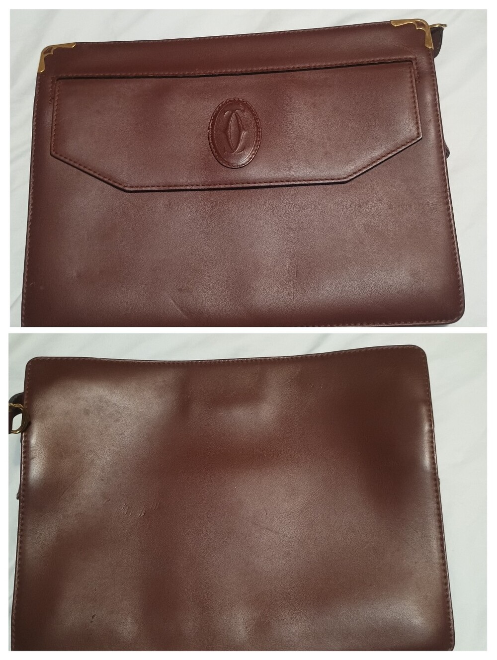 Cartier Burgundy CLUTCH (Has Dry Peeling) Sold As Is